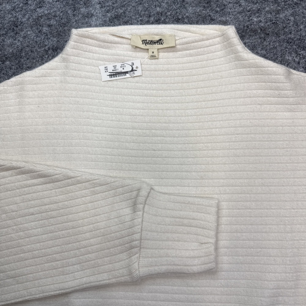 NEW Madewell Mockneck Dolman Sleeve top womens medium cream ribbed cropped NY313